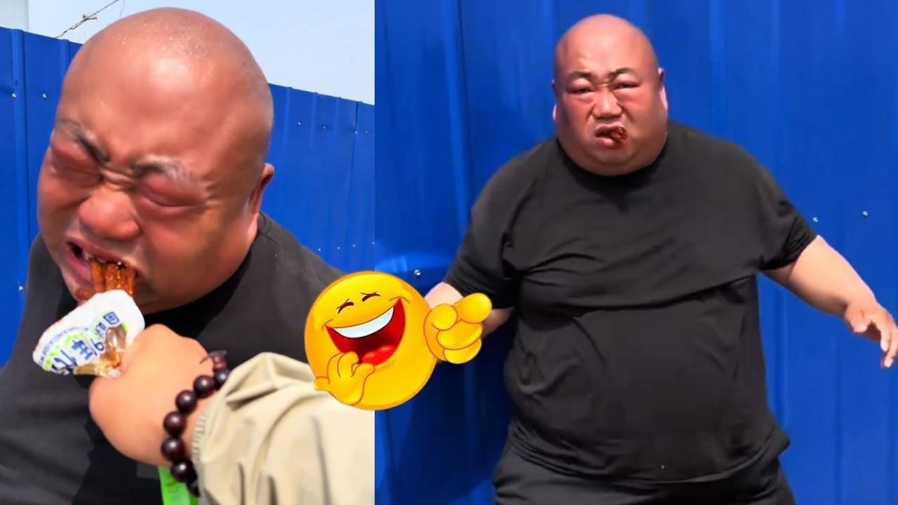The fat guy was just eating a spicy snack! Why is he so unlucky!