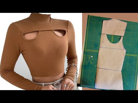 【MONOF】KEY NECK CUT TOPS How to key hole crop top pattern. - YouTube