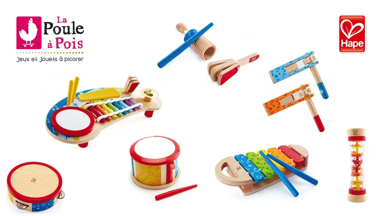 Hape Tambour Bébé en Bois Qui Roule - Tambourin pour Bébé en Bois