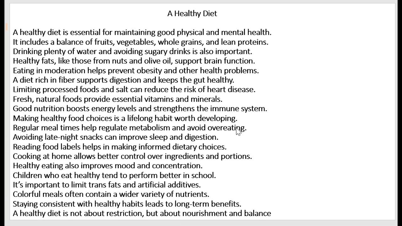 Healthy Diet: Essay, Paragraph on why Healthy diet is important, LEARN ENGLISH, IELTS. Listening.