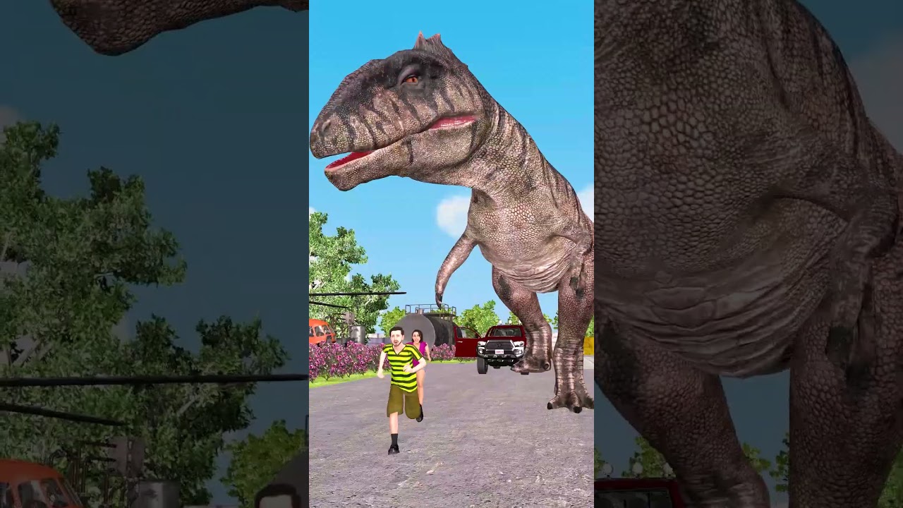 Dino Attack Car | Giganotosaurus Dinosaur Enter Factory 