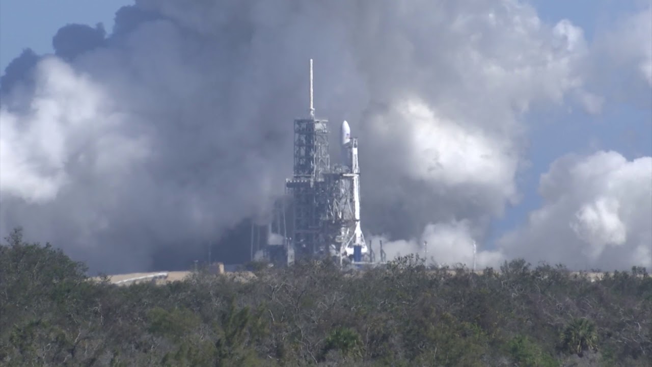 SpaceX Test Fires New Falcon Heavy Rocket - YouTube