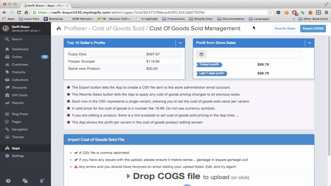 Profiteer - Shopify Cost of Goods Sold
