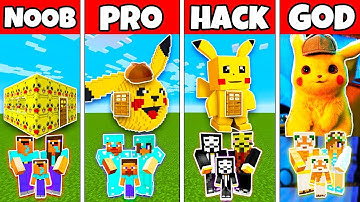 Minecraft: FAMILY DETECTIVE PIKACHU HOUSE CHALLENGE - NOOB vs PRO vs HACKER vs GOD in Minecraft