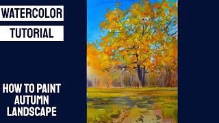 WATERCOLOR TUTORIAL - How to Paint a Vibrant Autumn Landscape/Blue & Orange #loose #sketch #dailyart