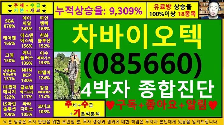 차바이오텍(085660)4차원종목진단및향후주가전망 추수기(추수)전문가