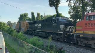 UP 6568, BNSF 5369, and NS 7663 Northbound Pelham NC. NS Mainline 7/4/22