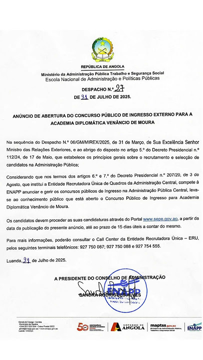🔥Novo Concurso Público - ABERTURA DE CONCURSO PÚBLICO   ACADEMIA DIPLOMÁTA  VENÂNCIO DE MOURA (ADVM)