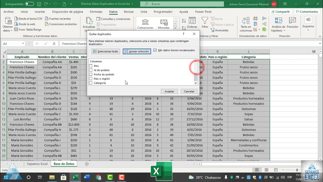 Como Eliminar Datos Duplicados En Excel Youtube