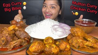 SPICY CHICKEN CURRY🔥SPICY MUTTON CURRY AND SPICY EGG CURRY WITH RICE | BIG BITES | FOOD EATING SHOW