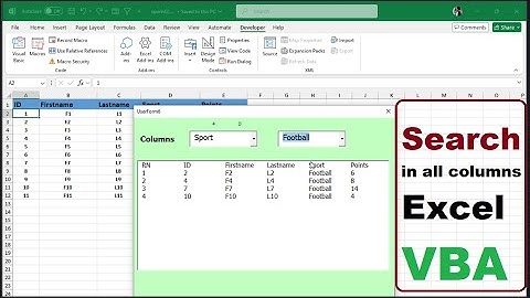 VBA - User Form Excel: Search in ALL Columns with - vba code FREE & Source Code!