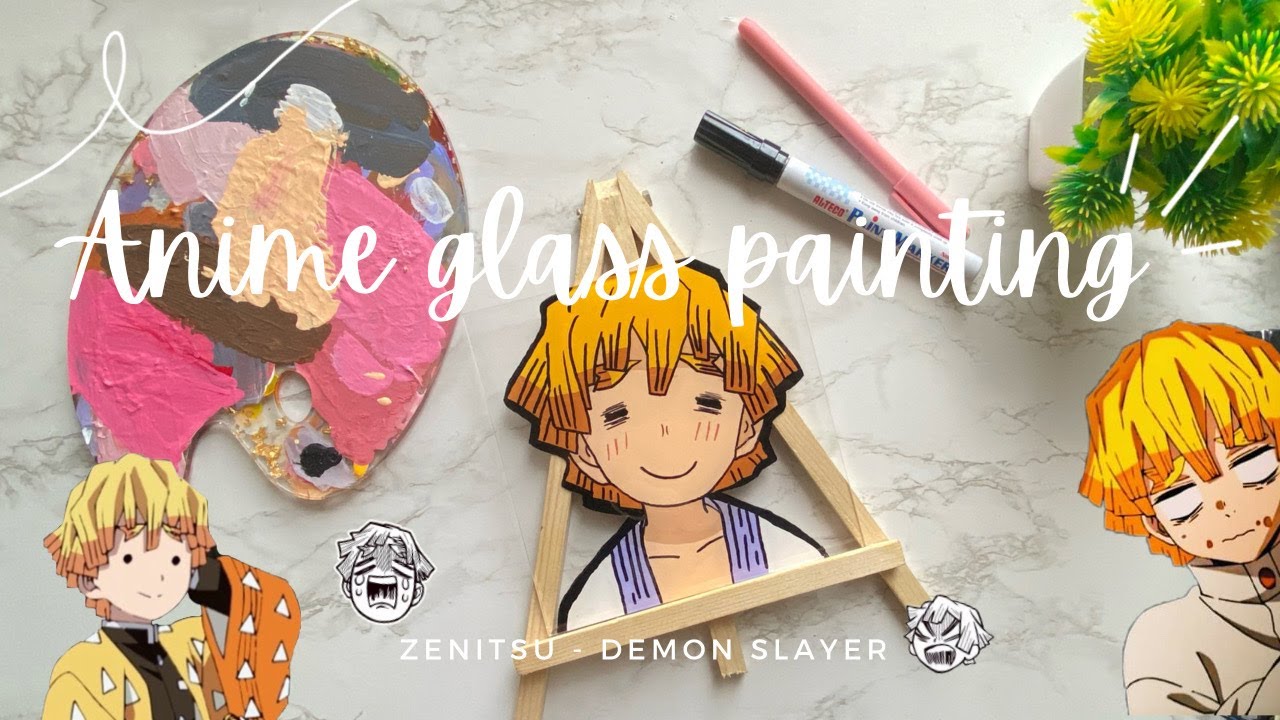 Anime Glass Painting Paint with me Painting Zenitsu from Demon