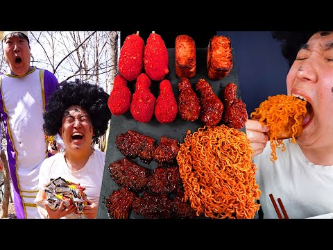 ASMR MUKBANG| Cheetos Chicken, Fire Spicy Mushrooms, Fire Noodles, Cheese Hot dog, Spam Eating