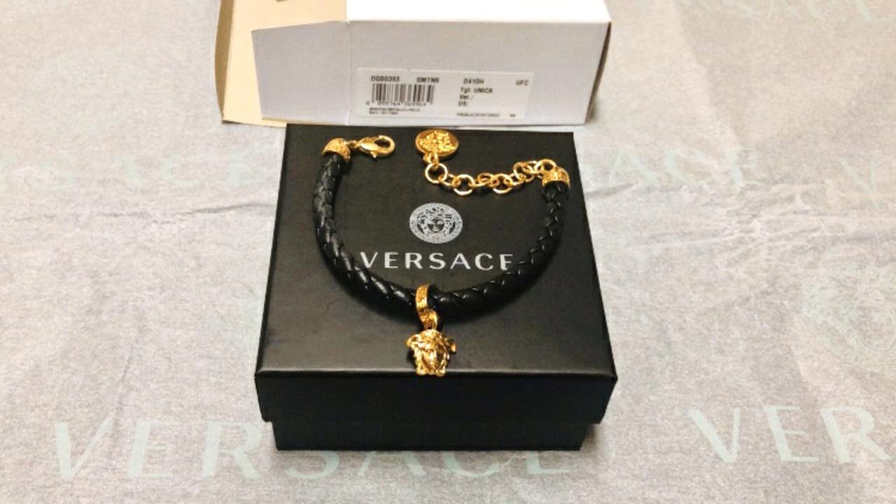 VERSACE BRAIDED LEATHER CHARM BRACELET REVIEW UNBOXING - YouTube