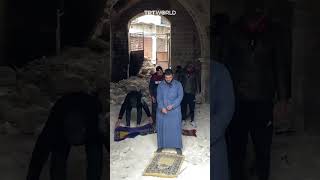 Palestinian imam recites Islamic call to prayer at Gaza's Great Omari Mosque