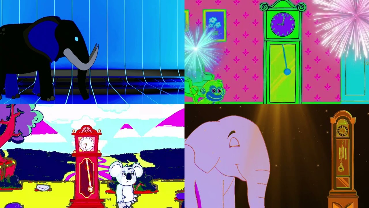HICKORY DICKORY DOCK ~ CLOCK WARS ELEPHANT VS KOALA VS MONKEY VS MAMMOTH COMPILATION EFFECTS SCUPO