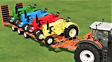 MINI TRACTORS OF COLORS ! TRANSPORTING MINI TRACTORS to WORK w NEW LOW LOADER ! Farming Simulator 22