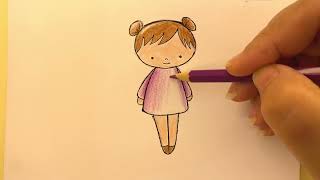 رسم بنات كيوت || رسم و تلوين بنت سهل جدا للمبتدئين || how to draw acute girl step by step