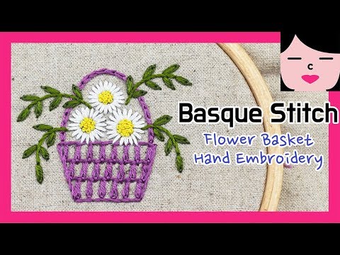 바스크 스티치 꽃바구니 프랑스자수 <strong>basque</strong> stitch flower basket hand embroidery