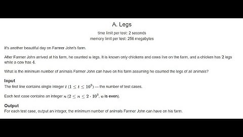 A. Legs || Codeforces Round 962 (Div. 3) || Problem Solving || C++