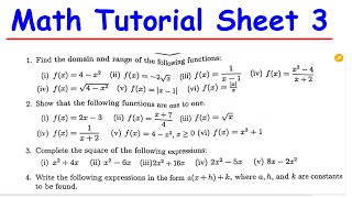 Math tutorial sheet 3 Recorded class 2024