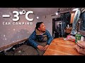 Winter car camping a cold snowy night extremely cold 3 diy light truck camper 190