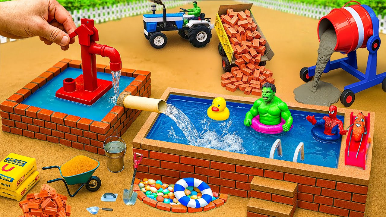 DIY Science Project Mini Water Well - Build a Mini Hand Pump & Swimming Pool With Bricks and Cement
