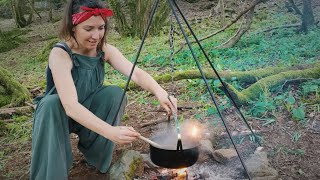 Solo Wildcamp in the the Woods  Fire Food Cook up and feast
