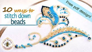 Sewing beads to fabric tutorial  10 ways to stitch down beads and a free project for you to stitch!