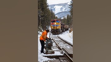 Old Railway Switches and Train Braking Systems operation one women in snow  #train #railway #shorts