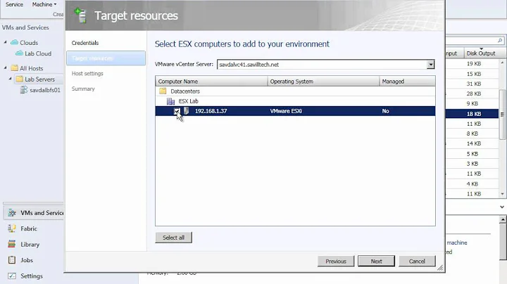 Connecting System Center 2012 Virtual Machine Manager to ESX