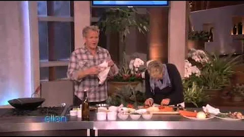 Gordon Ramsay cuts his finger on The Ellen Show