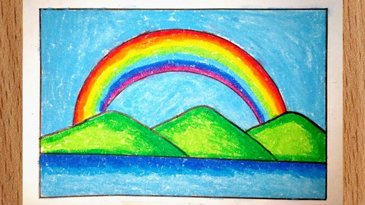 How to draw easy and simple rainbow scenery drawing | Rainbow ...