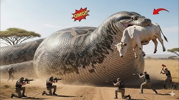 Heroic Rescue Team save a courageous white cow from the terrifying attack of a giant python..