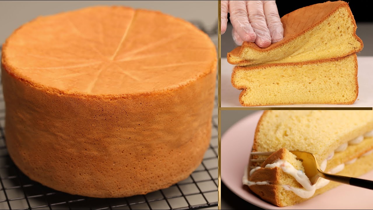 طريقة عمل الكيكة الإسفنجية / sponge cake مرتفعة لكل أنواع التورتات ب 4  بيضات فقط ! - YouTube