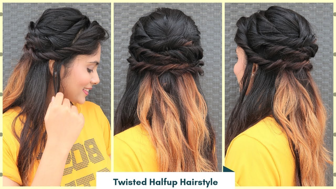 Half open half tied curls | simple hairstyle | hairstyle for wedding. |  Easy hairstyles for long hair, Long hair styles, Open hairstyles