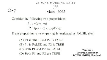 JEE-main 2022:- 25 June shift-1 Math paper Question 7 solution | #jeemain2022  #projecteducation