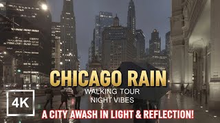 4K Rain in Chicago - Downtown Walk - HDR Binaural - 2024