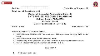 MCA 3RD SEM ENTERPRISE RESOURCE PLANNING DEC 2022 | PTU Net Worth