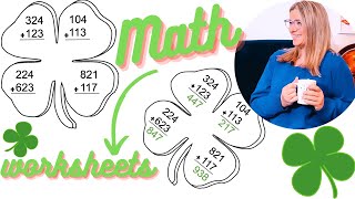 3rd grade math shamrock addition practice worksheet, editable digital download for the classroom