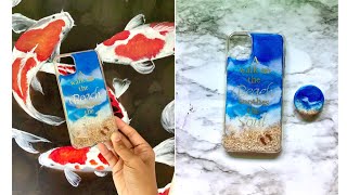 Epoxy beach phone case with footprints #DIYphonecase❤️#resinart#arts&crafts