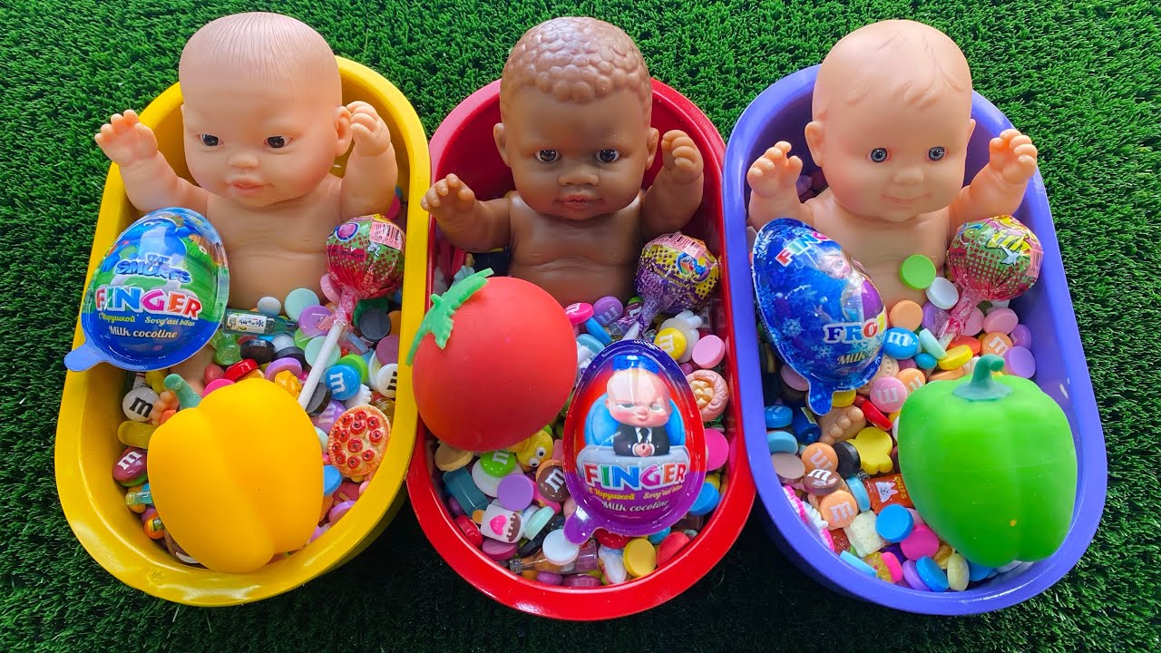 Full of 3 Rainbow BathTubs Candy with M&M's & Magic Slime Cutting Video 2