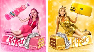 金色的女孩vs粉色的女孩的挑战赛！全天只用一种颜色！