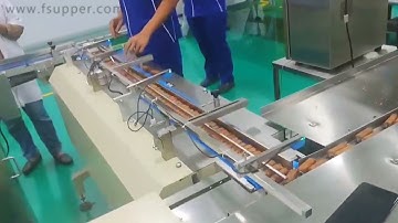Automatic roll biscuit packaging machine, using in the Indonesia customer
