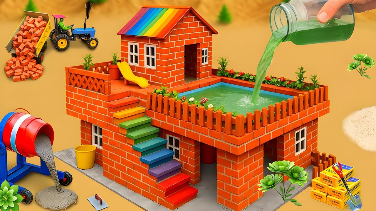 DIY Construction Science Project - Building a Modern 2-Story Fireproof House With Bricks and Cement