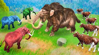 Zombie Woolly Mammoth Fight with Three Elephants to Save Cows