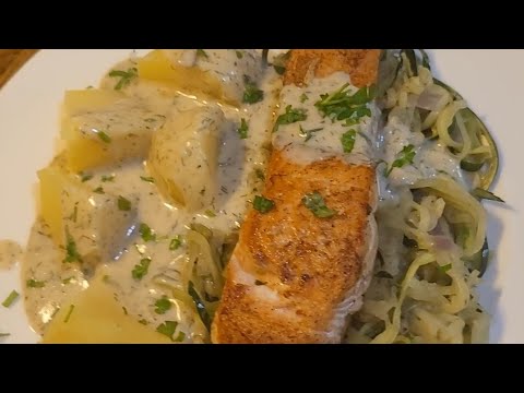 How to #cook very#delicious #salmon filet with Zucchini Spaghetti & #cream #sauce #tasty #satisfying