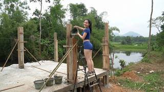 [Full Video] Girl Builds House And Pours Concrete Pillars By Hand - Building A Farm Living Off Grid