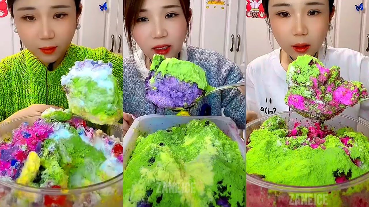 ASMR YY LIVE ICE EATING WITH MATCHA AND MILK POWDER 