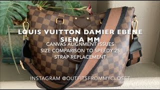 Louis Vuitton Damier Siena MM: Bad Canvas Alignment, Size Comparison w/  Speedy 25, Strap Replacement 